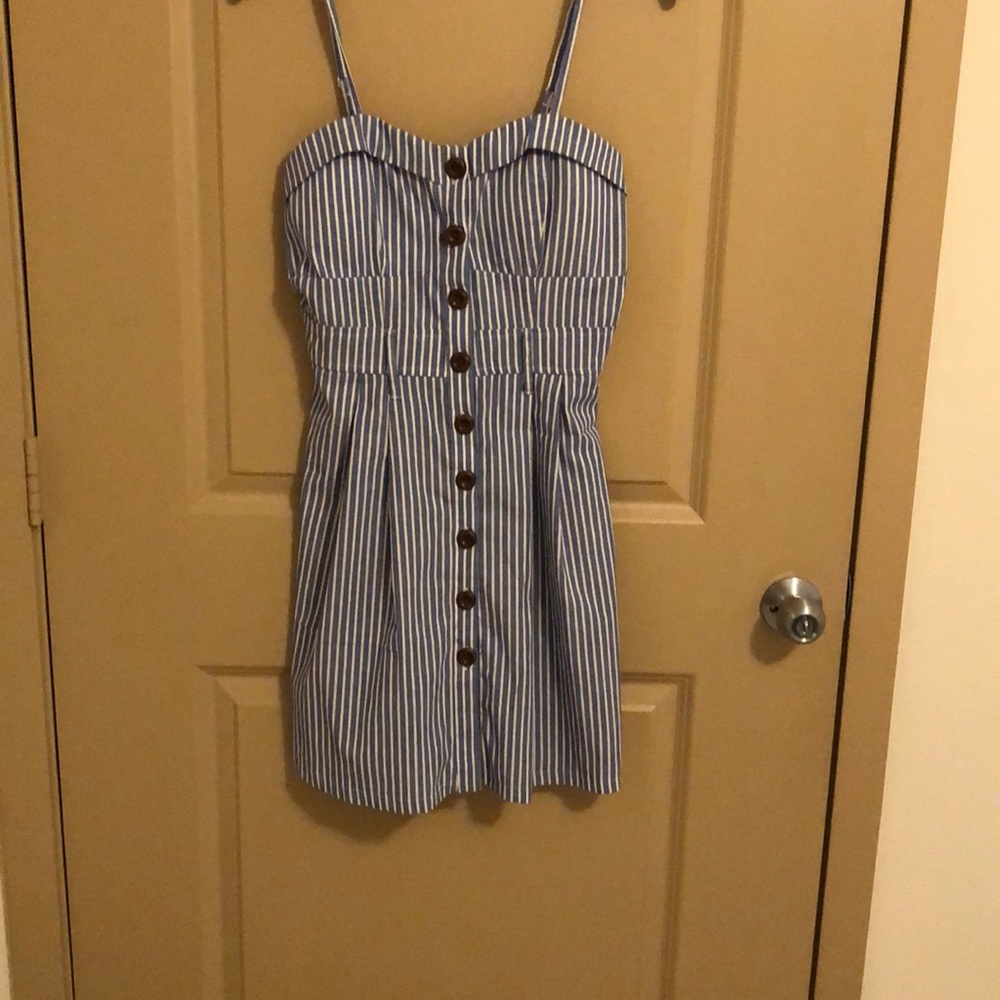 Blue and white striped skater dress